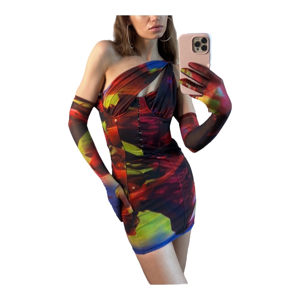 House of CB Dahlia Printed Cut Out Mini Dress Size S